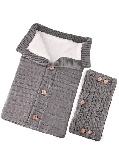 Newborn Winter Sleeping Bag With Pram Gloves Soft Wool Lining, Windproof &amp; Cozy Acrylic Fiber For Outdoor Use (L68 x W40)cm - Gray
