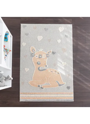 Cloud Gazelle 3D Print 160 x 230 cm Zymta Winter Carpet - Grey / Cream / Salmon / Light Brown