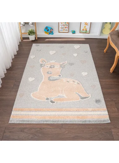 Cloud Gazelle 3D Print 160 x 230 cm Zymta Winter Carpet - Grey / Cream / Salmon / Light Brown