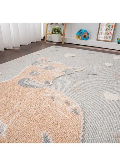 Cloud Gazelle 3D Print 160 x 230 cm Zymta Winter Carpet - Grey / Cream / Salmon / Light Brown