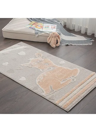 Cloud Gazelle 3D Print 80 x 150 cm Zymta Winter Carpet - Grey / Cream / Salmon / Light Brown