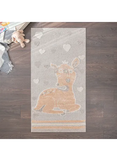 Cloud Gazelle 3D Print 80 x 150 cm Zymta Winter Carpet - Grey / Cream / Salmon / Light Brown
