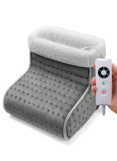 40W Electrothermal Foot Warmer, Soft &amp; Breathable Heating Shoes with 5 Heat Levels, Automatic Shutdown &amp; Remote Control YS-8807 - Silver Grey