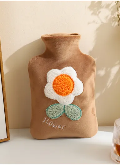 1L Hot Water Bottle With Short Velvet Cover Multi-Purpose Hand &amp; Foot Warmer For Pain Relief &amp; Comfort (L23 x W15)cm - Brown