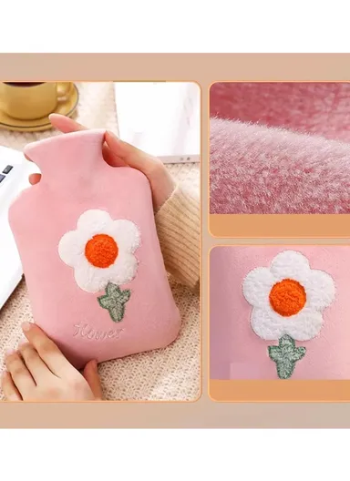 1L Hot Water Bottle With Short Velvet Cover Multi-Purpose Hand &amp; Foot Warmer For Pain Relief &amp; Comfort (L23 x W15)cm - Brown