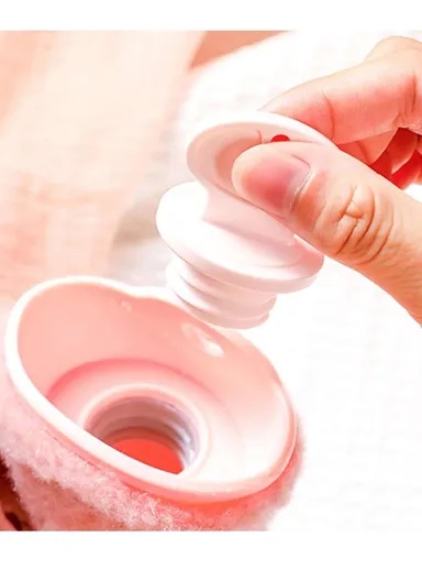 1L Hot Water Bottle With Short Velvet Cover Multi-Purpose Hand &amp; Foot Warmer For Pain Relief &amp; Comfort (L23 x W15)cm - Brown