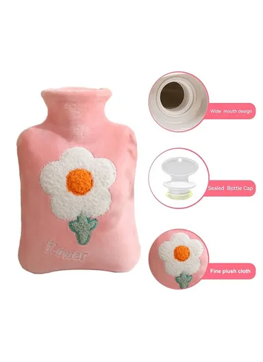 1L Hot Water Bottle With Short Velvet Cover Multi-Purpose Hand &amp; Foot Warmer For Pain Relief &amp; Comfort (L23 x W15)cm - Brown