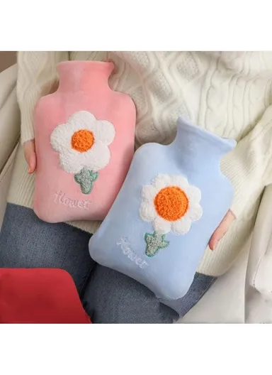 1L Hot Water Bottle With Short Velvet Cover Multi-Purpose Hand &amp; Foot Warmer For Pain Relief &amp; Comfort (L23 x W15)cm - Brown