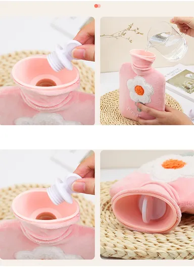 1L Hot Water Bottle With Short Velvet Cover Multi-Purpose Hand &amp; Foot Warmer For Pain Relief &amp; Comfort (L23 x W15)cm - Brown