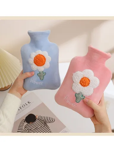 1L Hot Water Bottle With Short Velvet Cover Multi-Purpose Hand &amp; Foot Warmer For Pain Relief &amp; Comfort (L23 x W15)cm - Brown