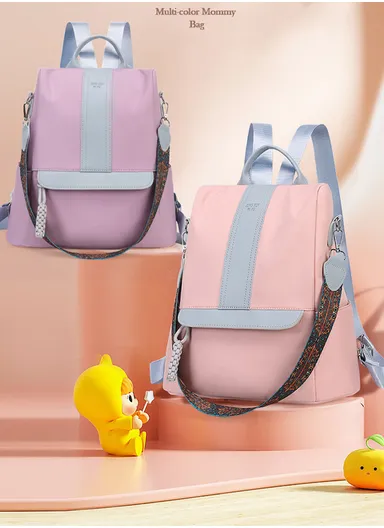 Multi-purpose Women's Portable Travel backpack for Mothers &amp; Babies, New Mommy Bag With Print, Large Capacity, &amp; Splash-Proof (W32 x D18 x H39)cm - Pink