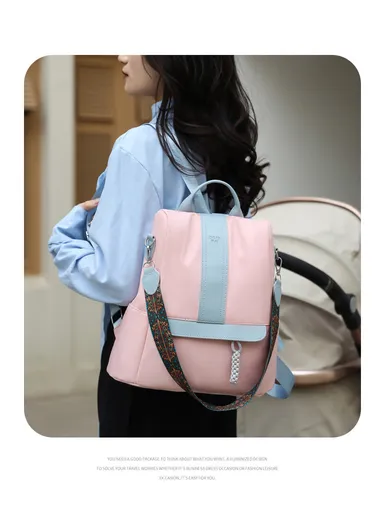 Multi-purpose Women's Portable Travel backpack for Mothers &amp; Babies, New Mommy Bag With Print, Large Capacity, &amp; Splash-Proof (W32 x D18 x H39)cm - Pink