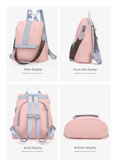 Multi-purpose Women's Portable Travel backpack for Mothers &amp; Babies, New Mommy Bag With Print, Large Capacity, &amp; Splash-Proof (W32 x D18 x H39)cm - Pink