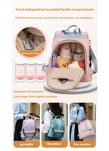 Multi-purpose Women's Portable Travel backpack for Mothers &amp; Babies, New Mommy Bag With Print, Large Capacity, &amp; Splash-Proof (W32 x D18 x H39)cm - Purple