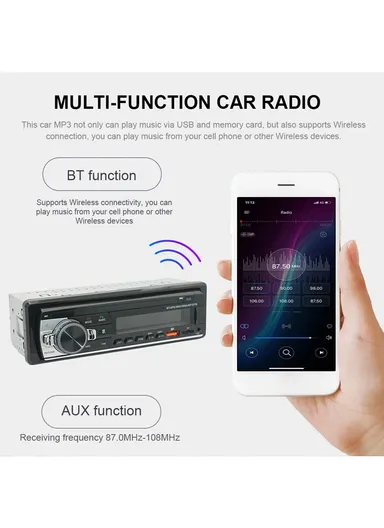 Single-Din Car MP3 Radio Play with Remote Control, Multifunctional Bluetooth-Compatible FM Radio &amp; AUX Player (L19 x W5.5 x D13.5)cm
