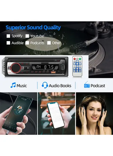 Single-Din Car MP3 Radio Play with Remote Control, Multifunctional Bluetooth-Compatible FM Radio &amp; AUX Player (L19 x W5.5 x D13.5)cm
