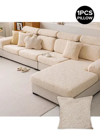 Premium Polyester Pillow Cover Soft, Elastic &amp; Stain-Resistant With Zipper Closure – Beige (L45 x W45)cm