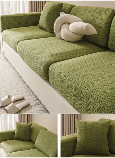 High-Elastic Sofa Cover Thick Anti-slip Splash-proof Machine Washable Stain-proof Sofa Cushion Cover - Green / Size S