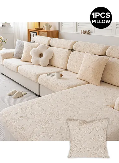 Premium Polyester Pillow Cover Soft, Elastic &amp; Stain-Resistant With Zipper Closure – Beige (L45 x W45)cm