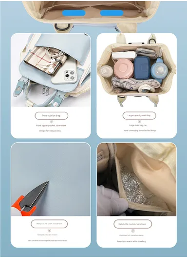 Multifunctional Mother &amp; Baby Bag, Double Shoulder Mother Bag, Can Hang A Stroller, New Handbag (W24 x D14 x H24)cm - Blue