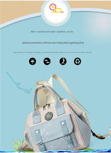 Multifunctional Mother &amp; Baby Bag, Double Shoulder Mother Bag, Can Hang A Stroller, New Handbag (W24 x D14 x H24)cm - Blue