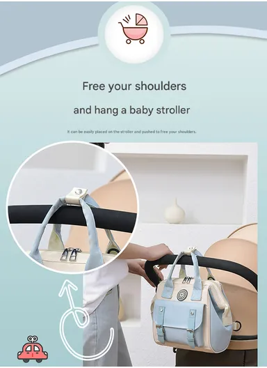 Multifunctional Mother &amp; Baby Bag, Double Shoulder Mother Bag, Can Hang A Stroller, New Handbag (W24 x D14 x H24)cm - Blue