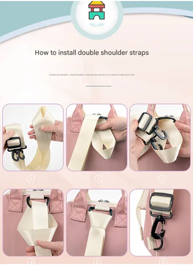 Multifunctional Mother &amp; Baby Bag, Double Shoulder Mother Bag, Can Hang A Stroller, New Handbag (W24 x D14 x H24)cm - Purple