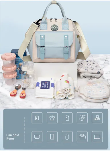 Multifunctional Mother &amp; Baby Bag, Double Shoulder Mother Bag, Can Hang A Stroller, New Handbag (W24 x D14 x H24)cm - Purple