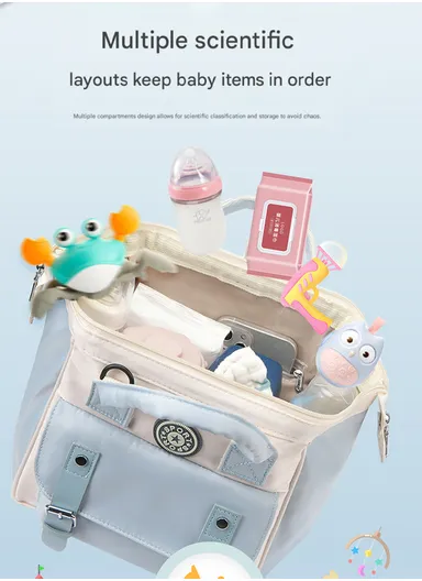 Multifunctional Mother &amp; Baby Bag, Double Shoulder Mother Bag, Can Hang A Stroller, New Handbag (W24 x D14 x H24)cm - Navy