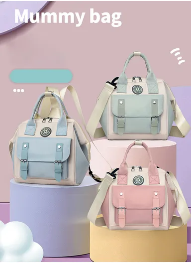 Multifunctional Mother &amp; Baby Bag, Double Shoulder Mother Bag, Can Hang A Stroller, New Handbag (W24 x D14 x H24)cm - Navy