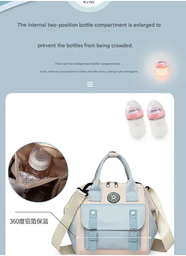 Multifunctional Mother &amp; Baby Bag, Double Shoulder Mother Bag, Can Hang A Stroller, New Handbag (W24 x D14 x H24)cm - Navy