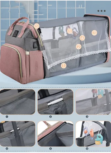 Backpack Diaper Bag Stylish Practical Mommy Bag Backpack with Sunshade Net Arch Spacious Organized Diaper Bag for Baby Essentials Mother Baby (W31 x D20 x H41)cm - Somo