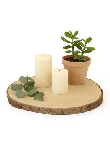 Natural Pine Round Wood Slice with Wood Bark Discs Wedding Craft (D40 x H4)cm