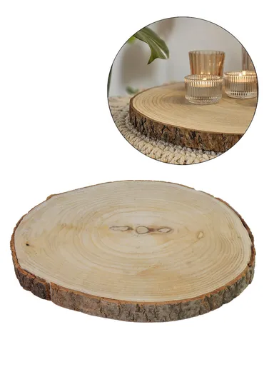 Natural Pine Round Wood Slice with Wood Bark Discs Wedding Craft (D40 x H4)cm