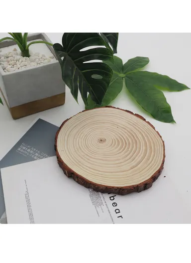 Natural Pine Round Wood Slice with Wood Bark Discs Wedding Craft (D40 x H4)cm
