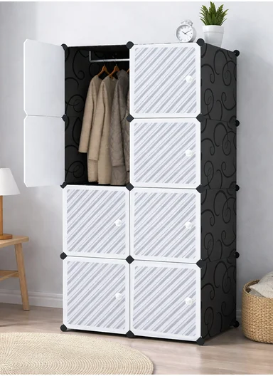 8 Cubes 2 Columns 4 Rows Waterproof DIY Plastic Storage Cabinet (W75 x D37 x H148)cm - Black