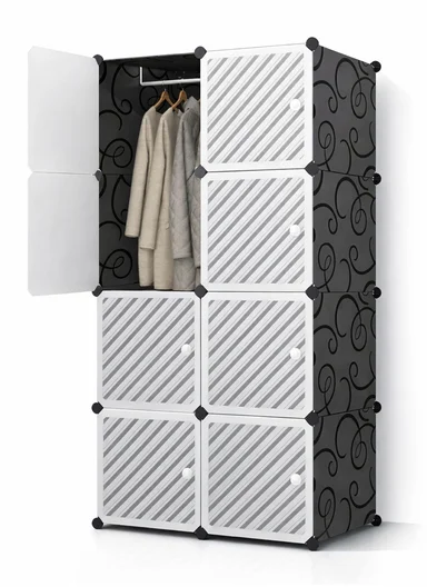 8 Cubes 2 Columns 4 Rows Waterproof DIY Plastic Storage Cabinet (W75 x D37 x H148)cm - Black
