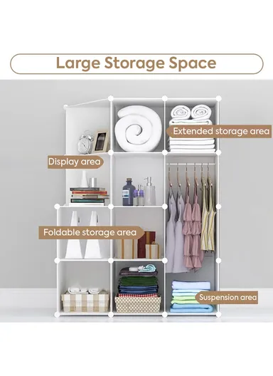 Heavy-Duty Durable DIY Portable Closet Wardrobe Bedroom Storage Organizer with 2 Open Cubes (W110 x D37 x H148)cm - Black