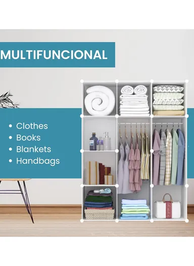 Heavy-Duty Durable DIY Portable Closet Wardrobe Bedroom Storage Organizer with 2 Open Cubes (W110 x D37 x H148)cm - Black