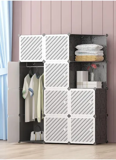 Heavy-Duty Durable DIY Portable Closet Wardrobe Bedroom Storage Organizer with 2 Open Cubes (W110 x D37 x H148)cm - Black