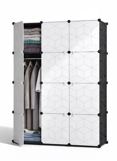 Heavy-Duty Durable DIY Portable Closet Wardrobe Bedroom Storage Organizer with 2 Hanging Rods (W110 x D37 x H148)cm - Black &amp; White