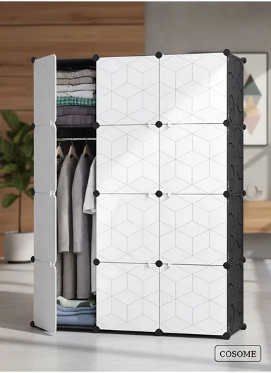 Heavy-Duty Durable DIY Portable Closet Wardrobe Bedroom Storage Organizer with 2 Hanging Rods (W110 x D37 x H148)cm - Black &amp; White