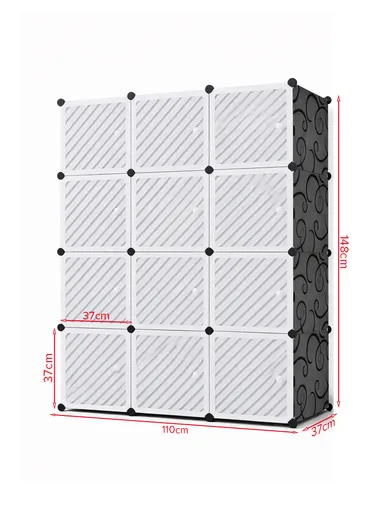 6-Cubes 4-Shelves Heavy-Duty Durable DIY Portable Closet Wardrobe Bedroom Storage Organizer with 2 Hanging Rods (W110 x D37 x H148)cm - Black