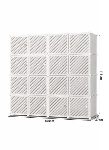 7-Cubes 4-Shelves Heavy-Duty Durable DIY Portable Closet Wardrobe Bedroom Storage Organizer with 3 Hanging Rods (W148 x D37 x H148)cm - White