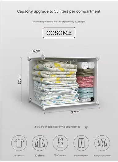 7-Cubes 4-Shelves Heavy-Duty Durable DIY Portable Closet Wardrobe Bedroom Storage Organizer with 3 Hanging Rods (W148 x D37 x H148)cm - White