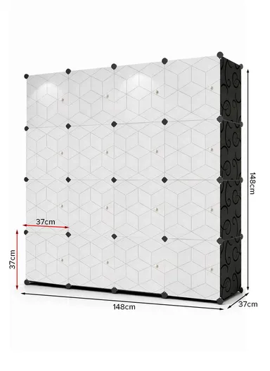 7-Cubes 4-Shelves Heavy-Duty Durable DIY Portable Closet Wardrobe Bedroom Storage Organizer with 3 Hanging Rods (W148 x D37 x H148)cm - Black &amp; White