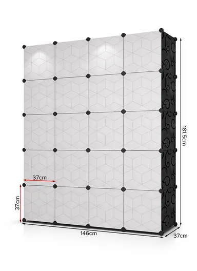 8-Cubes 3-Shelves Heavy-Duty Durable DIY Portable Closet Wardrobe Bedroom Storage Organizer with 4 Hanging Rods (W146 x D37 x H181.5)cm - Black &amp; White