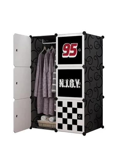 6 Cubes 2 Columns 3 Rows Waterproof DIY Plastic Storage Cabinet (W75 x D37 x H110)cm - Black &amp; White