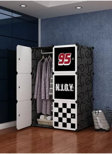 6 Cubes 2 Columns 3 Rows Waterproof DIY Plastic Storage Cabinet (W75 x D37 x H110)cm - Black &amp; White