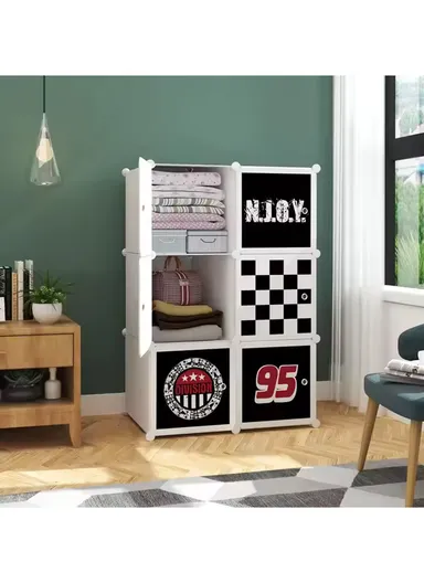 6 Cubes 2 Columns 3 Rows Waterproof DIY Plastic Storage Cabinet (W75 x D37 x H110)cm - Black &amp; White